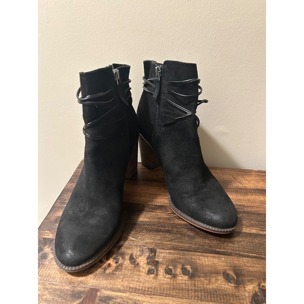 Franco Sarto Womens Size 8.5 Black Suede Booties with Lace Ties